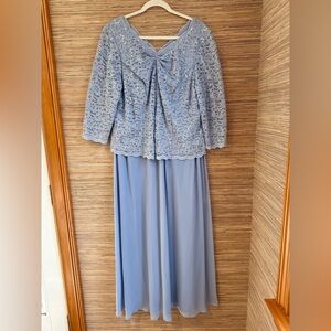 Alex Evenings Light Blue Lace Long Sleeve Dress